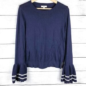 Nordstrom BP Navy Blue Knit Bell Sleeve Crewneck Sweater
